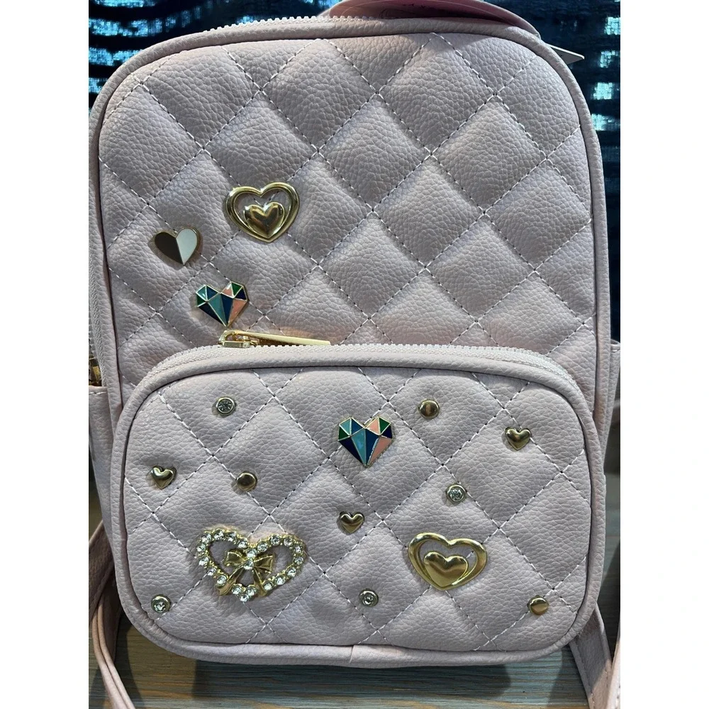 Underonesky light Pink Quilted mini‎ Backpack Heart Charms